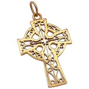Ornate Celtic Cross Pendant 14K Gold, Filigree Pierced Design
