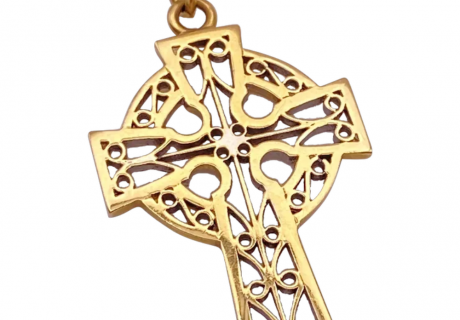 Ornate Celtic Cross Pendant 14K Gold, Filigree Pierced Design