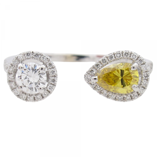 White Yellow Diamond Toi Et Moi Halo Ring