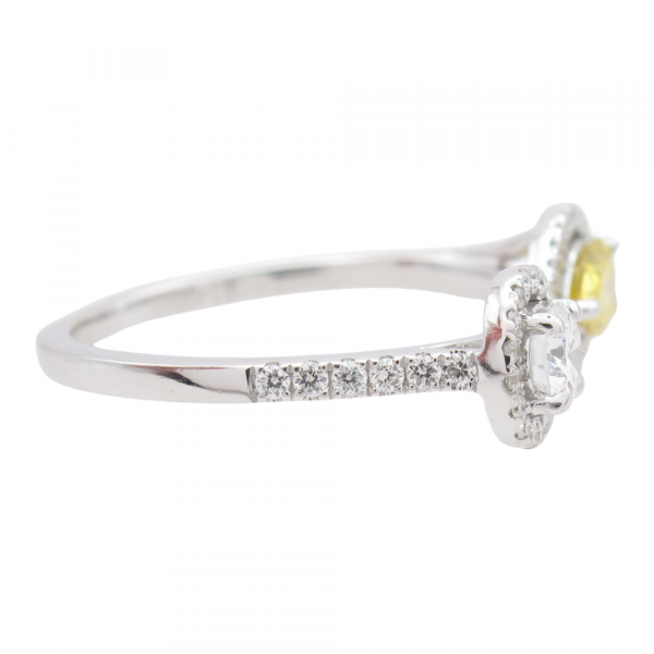 White Yellow Diamond Toi Et Moi Halo Ring Side