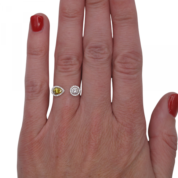 White Yellow Diamond Toi Et Moi Halo Ring Worn