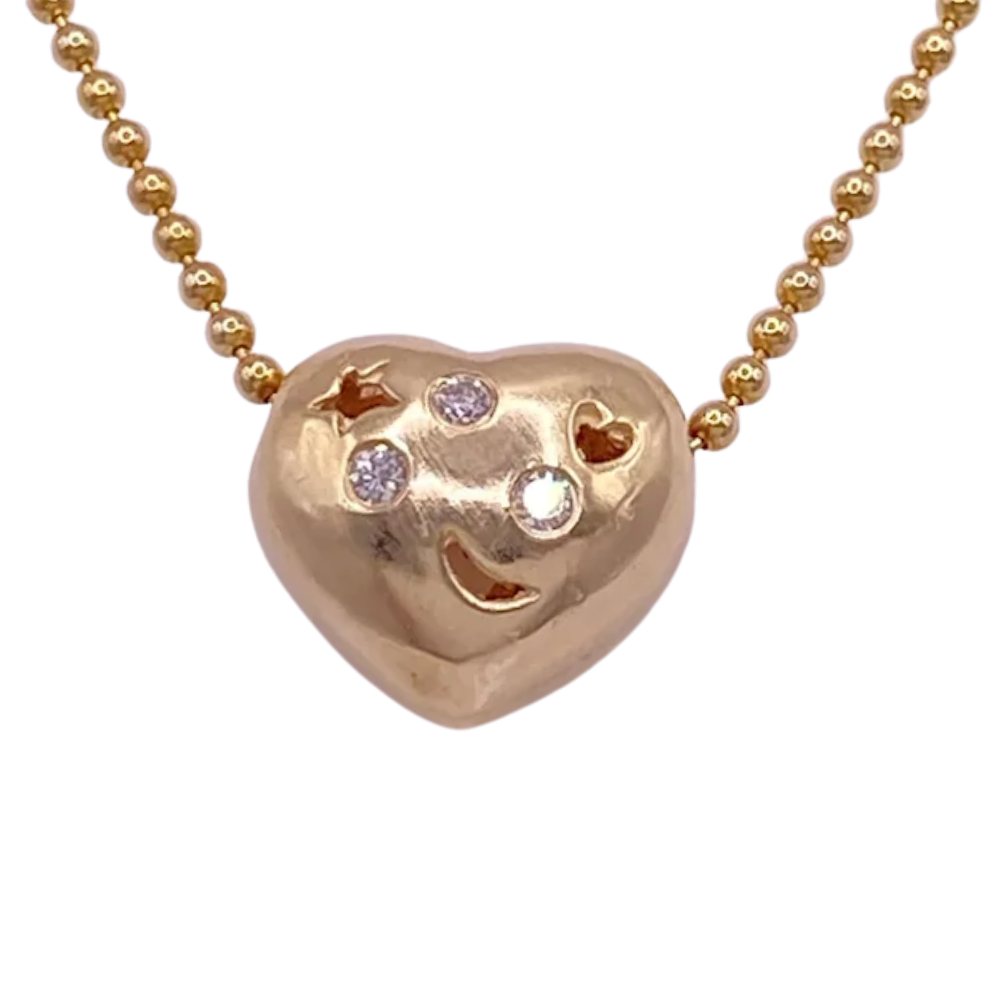 0.12ctw Diamond Accent Puffy Heart Necklace 14K
