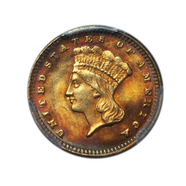 1874 $1 Gold Indian Princess MS64 PCGS Beautifully Toned
