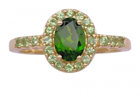 1.40ctw Prasiolite Halo Tsavorite Garnet Ring 14K (2)