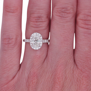 1.91ctw Oval Diamond Halo Engagement Ring 14K GIA Worn