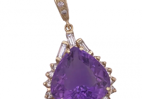 14.98ctw Amethyst and Diamond Halo Pendant 14K (2)