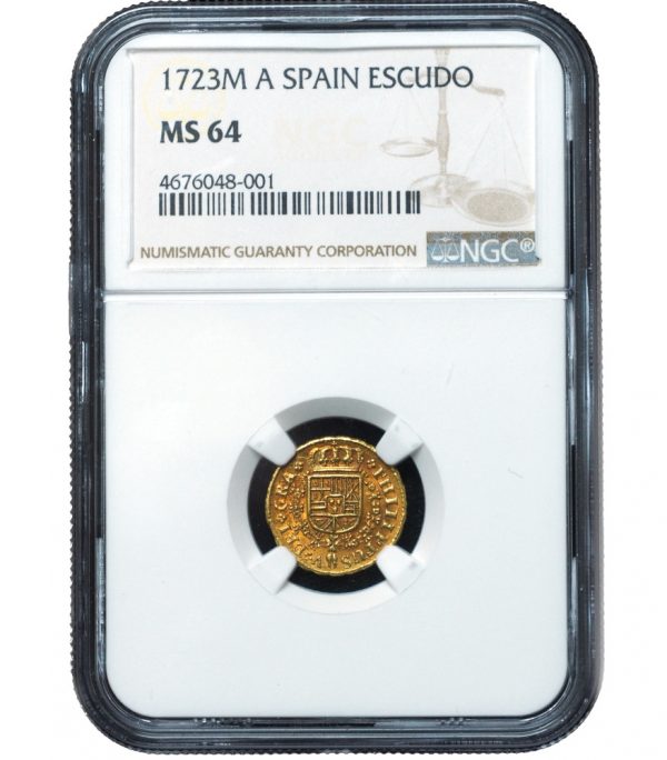 1723-M A Spain Escudo Gold MS64 NGC Top Pop