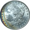 1885-O Morgan Dollar MS64 Star NGC Double Crescent Rainbow Toned
