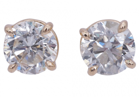 2 Carat Diamond Stud Earrings Yellow Gold Front