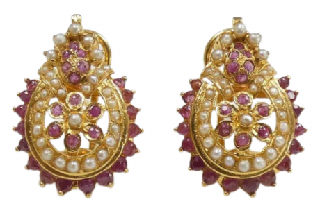 2.24ctw Ruby & Seed Pearl Earrings 22k Yellow Gold