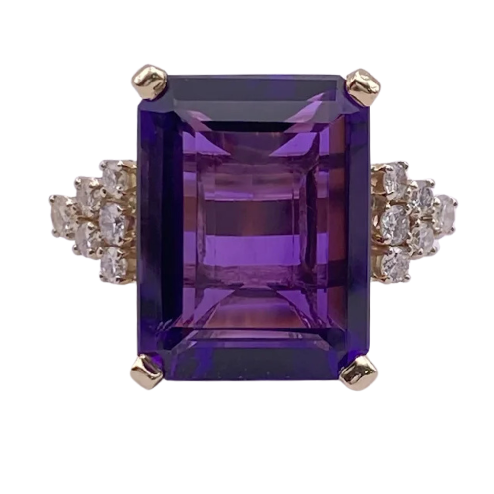 25.43ctw Emerald Cut Siberian Amethyst & Diamond Ring 14K Gold