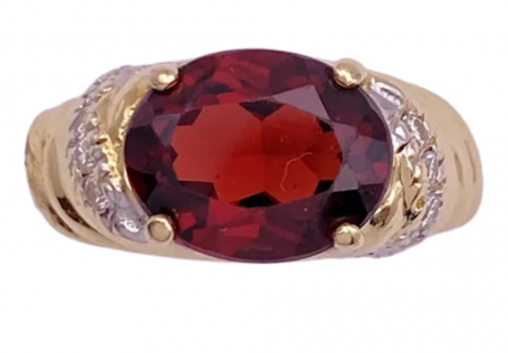 3.14ctw Oval Garnet Ring 14K Two-Tone Gold