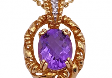 3.32ctw Oval Amethyst Pendant Necklace 14K Gold (1)