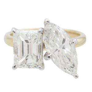 3.82ctw Emerald & Marquise Diamond Toi Et Moi Engagement Ring GIA Certified 14k Gold (1)
