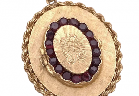 3.91ctw Garnet Jeweled Locket Pendant 14K Gold (1)