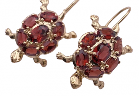 5.44ctw Garnet Tortoise or Turtle Dangle Earrings 14K (2)