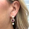6.68ctw Diamond Halo Ruby & Pearl Dangle Vintage Earrings 14K Yellow Gold Modeled