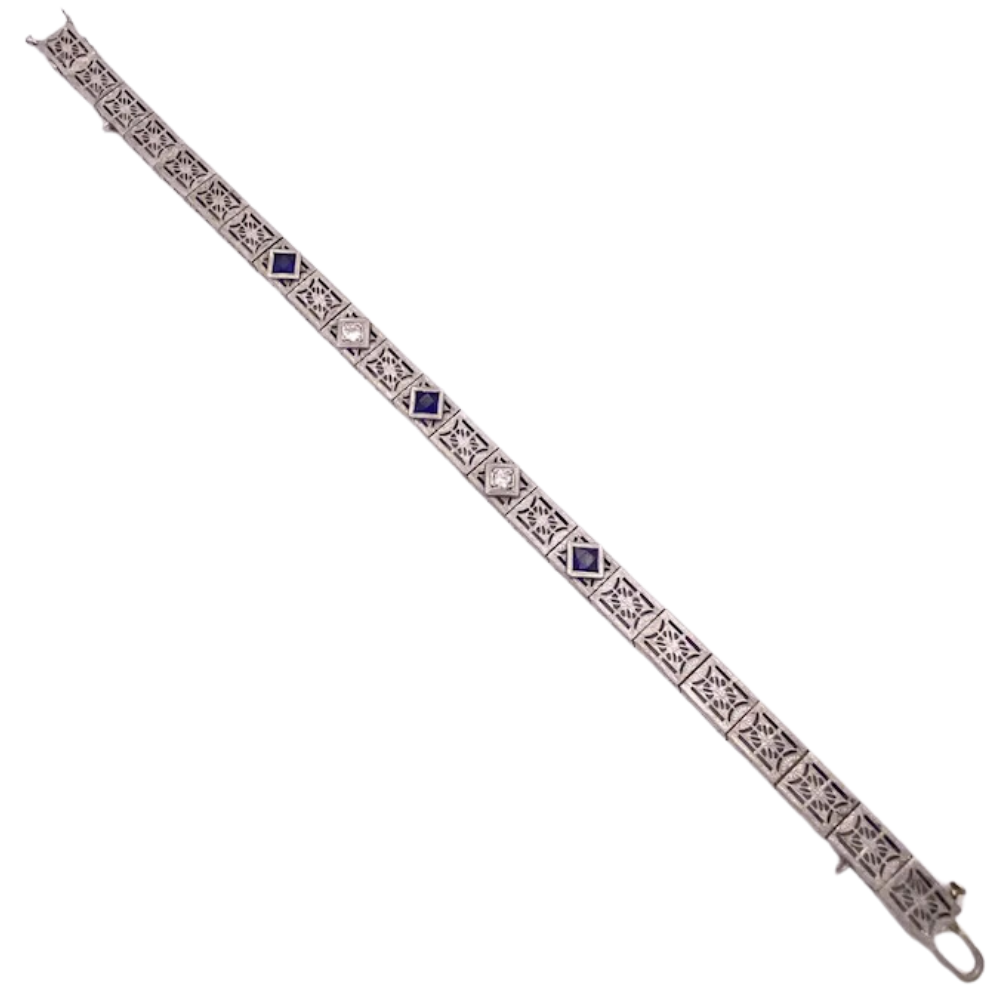 .62ctw Art Deco Filigree Bracelet Sapphire 14K