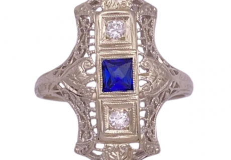 Art Deco 0.32ctw Sapphire & Diamond Ring 18K (2)
