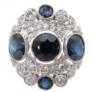 Art Deco 4 carat Sapphire Diamond Ring Statement