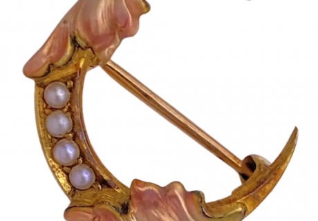 Art Nouveau Crescent Seed Pearl Brooch 14K (2)