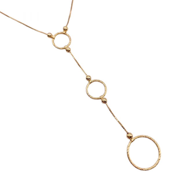 Circle Detail Y Drop Necklace 14K Gold