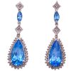 Dangle Earrings 14K White Gold Blue Topaz and Diamond 8.15 Carats TGW