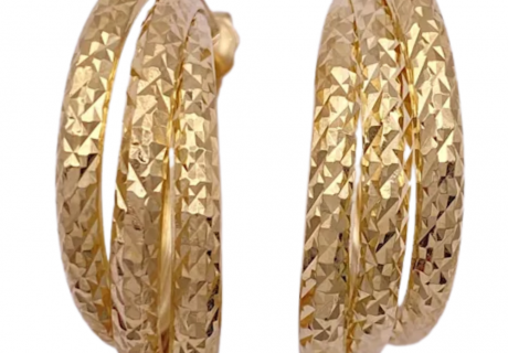 Diamond Cut Triple Hoop Earrings 14K (2)