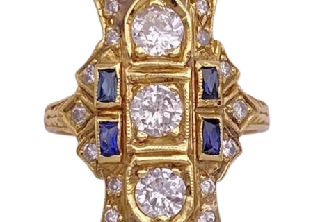 Edwardian Inspired 1.39ctw Diamond and Sapphire Ring 18K (2)