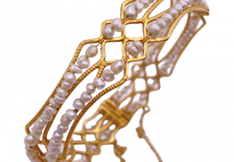 Edwardian Pearl Bangle Bracelet 21K Yellow Gold