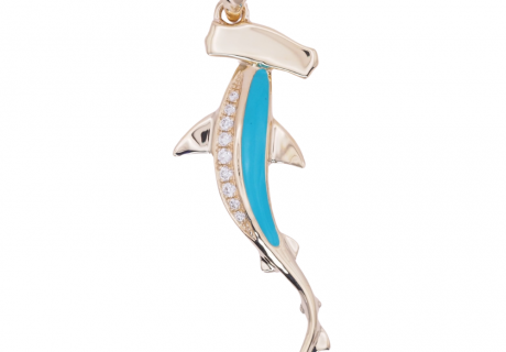 Enamel Diamond Hammerhead Shark Yellow Gold