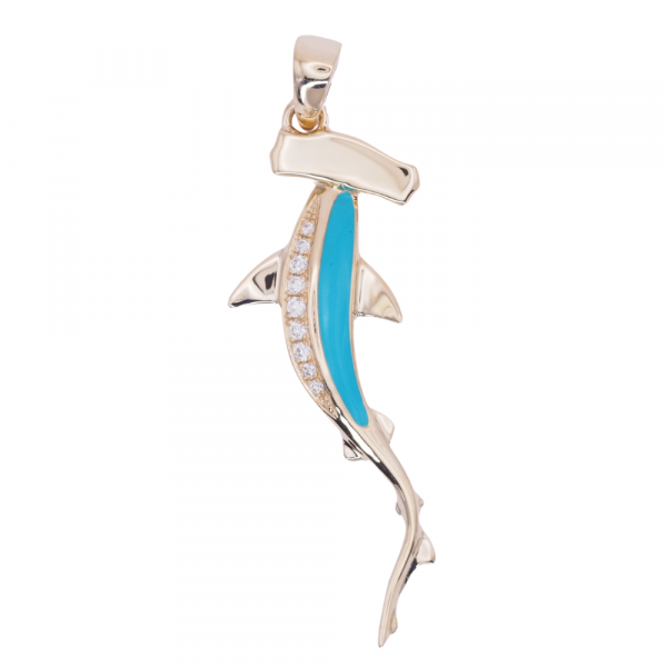 Enamel Diamond Hammerhead Shark Yellow Gold
