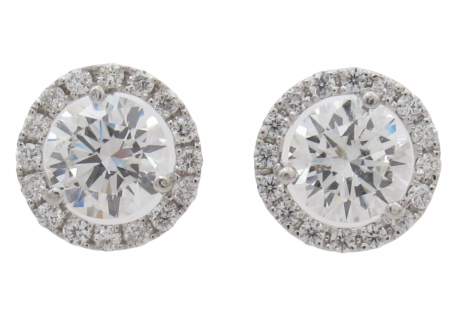 GIA Round Diamond Stud Halo Earrings 1.34