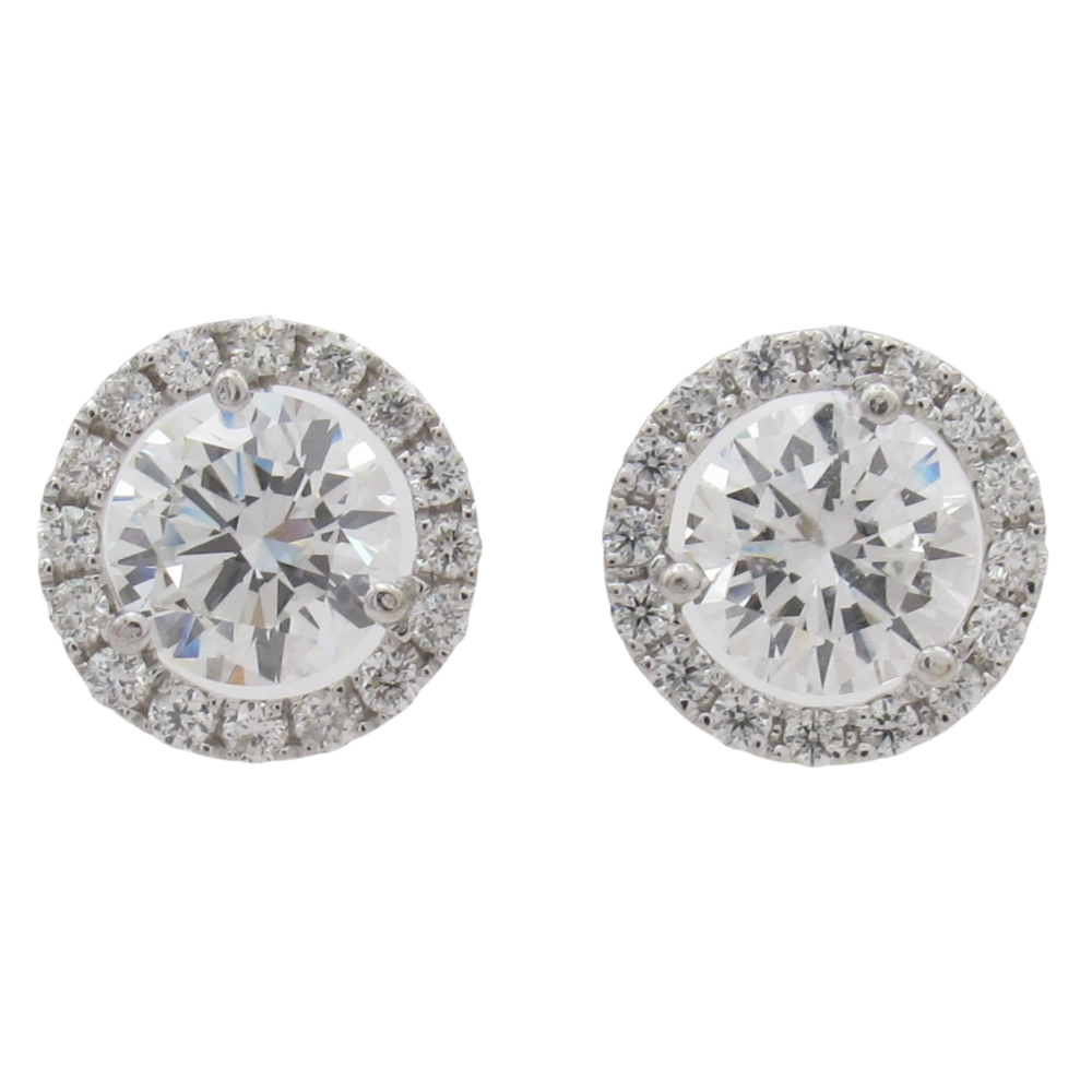 1.34ctw Round Diamond Halo Stud Earrings 14K GIA