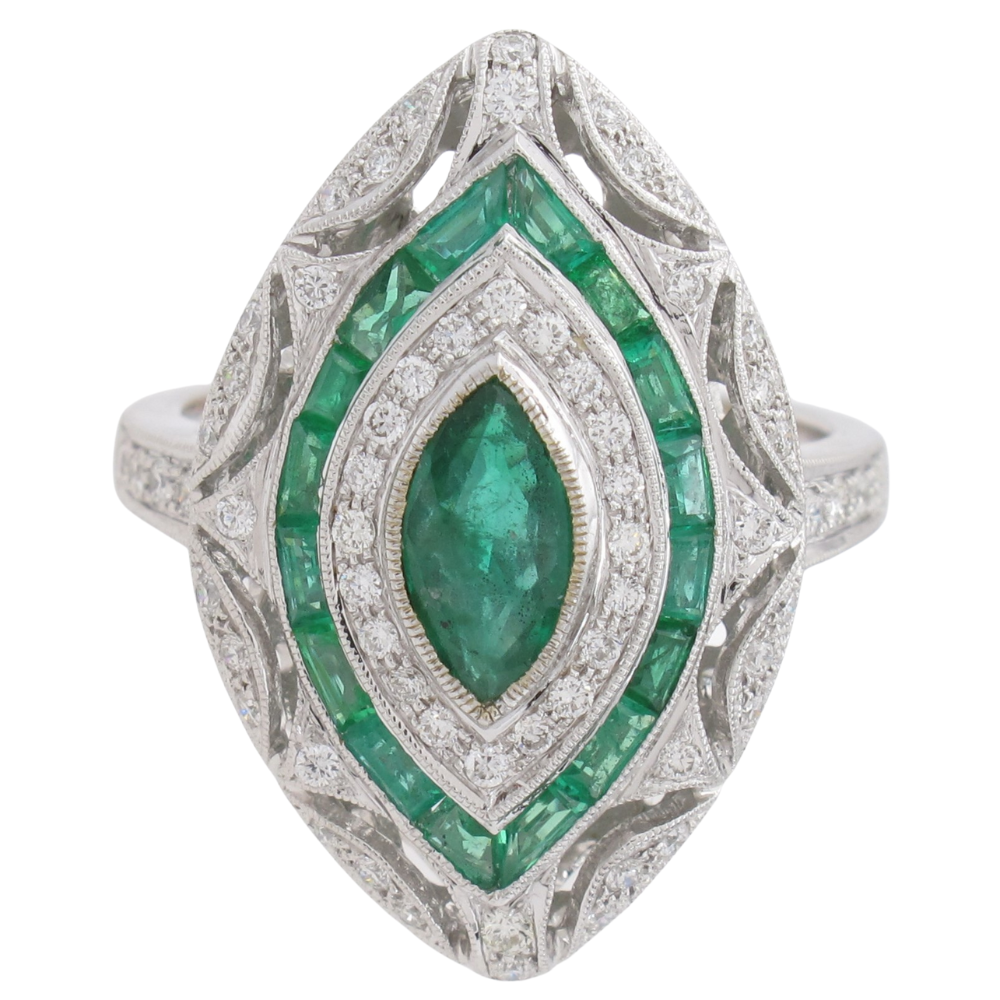 1.40ctw Marquise Emerald & Diamond Ring 18K
