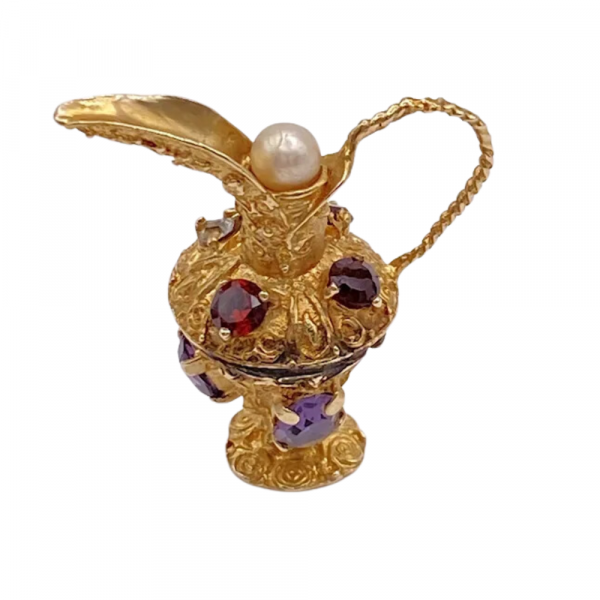 Jeweled Water Pitcher Carafe Charm or Pendant 14K Gold (1)