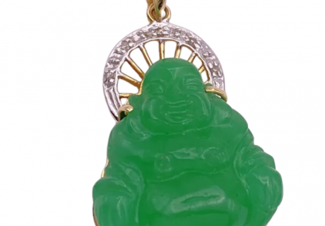 Laughing Buddha Apple Green Jade Pendant 14K (2)