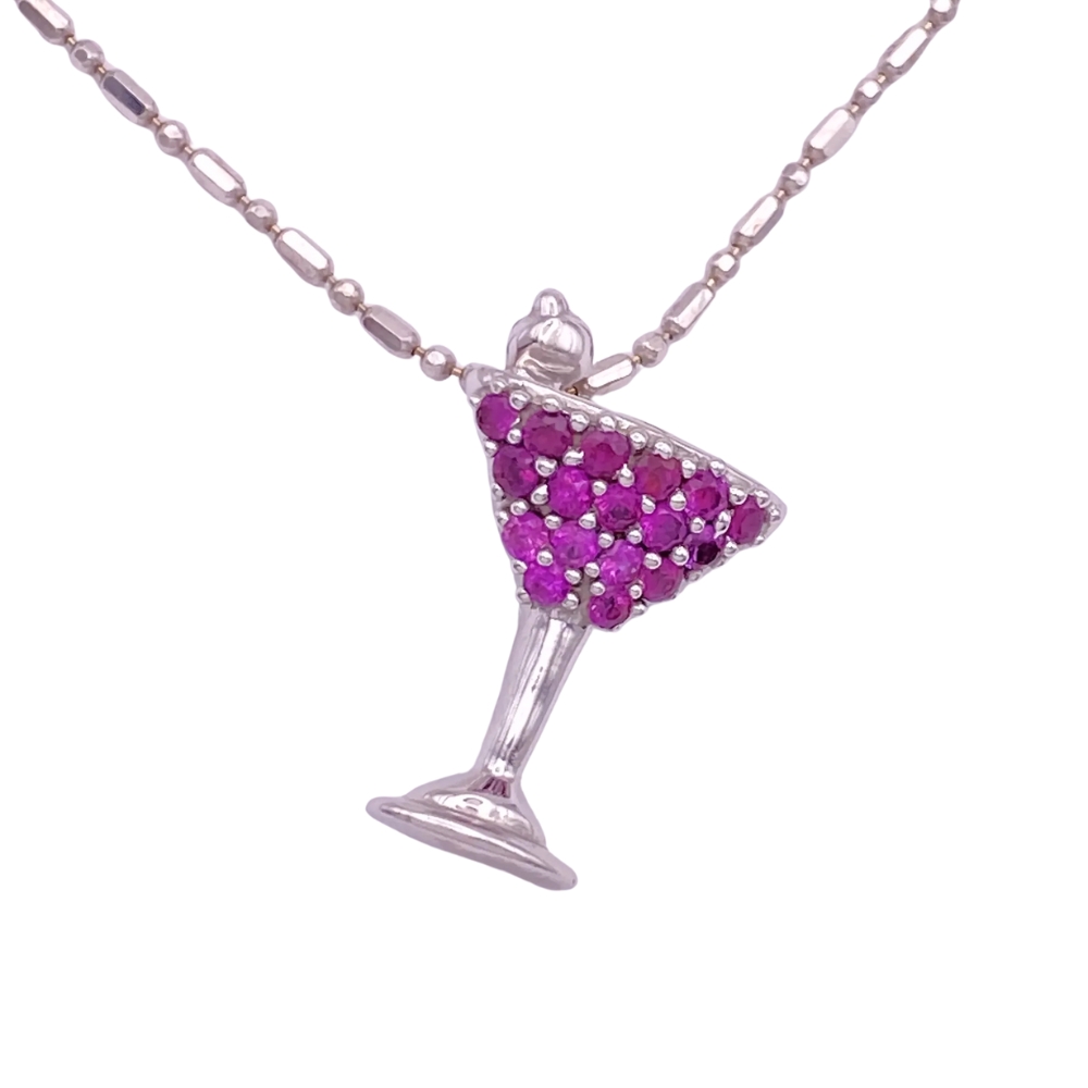 Ruby Cosmopolitan Martini Pendant Necklace 14K