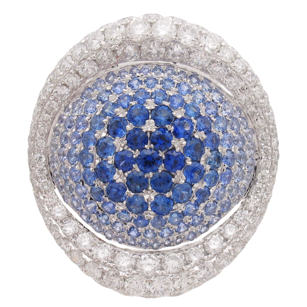 3.60ctw Ombre Sapphire & Diamond Evil Eye Ring 14K
