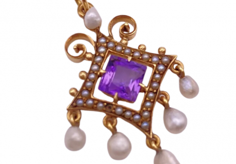 Victorian Amethyst & Pearl Lavaliere Pendant