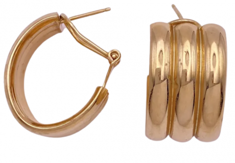 Wide Triple Oval Hoop Earrings 14K Gold