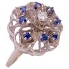 0.44ctw Vintage Flower Design Ring 14K White Gold Sapphire and Diamond side