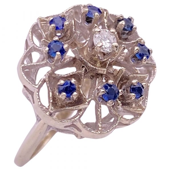 0.44ctw Vintage Flower Design Ring 14K White Gold Sapphire and Diamond side