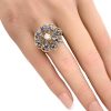 0.44ctw Vintage Flower Design Ring 14K White Gold Sapphire and Diamond worn