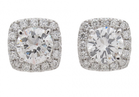 1.15 Diamond Round Cushion Halo Stud Earrings White Gold