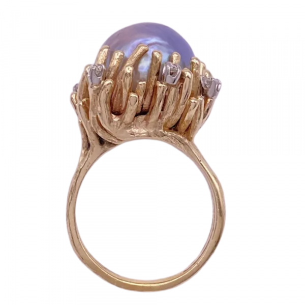 13.5mm Tahitian Pearl Coral Design Ring 14K (1)
