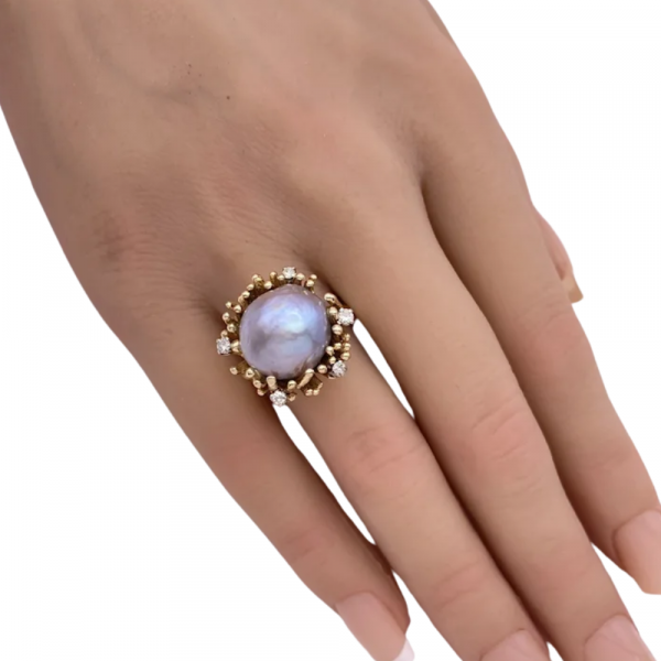 13.5mm Tahitian Pearl Coral Design Ring 14K (2)