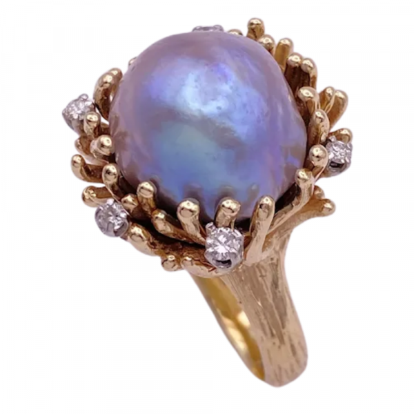 13.5mm Tahitian Pearl Coral Design Ring 14K (2)