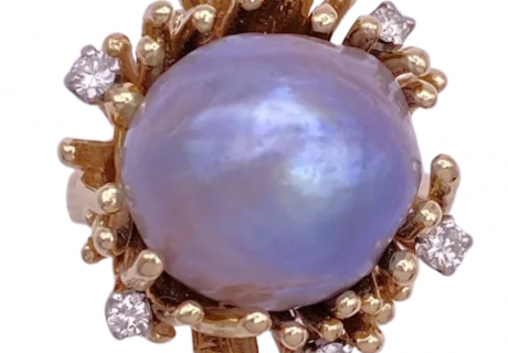 13.5mm Tahitian Pearl Coral Design Ring 14K