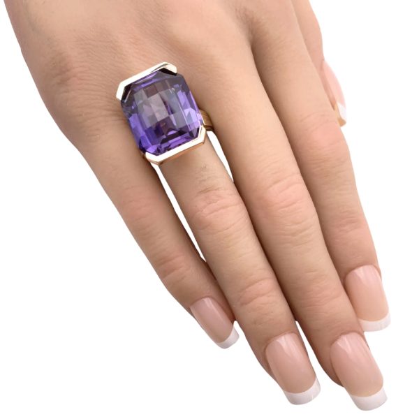 32.15ct Lab Alexandrite Statement Ring 14K Gold worn